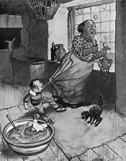 H. M. Bateman Print: Plum Pudding Mixture Chaos, 1909