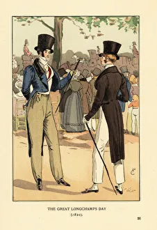 Fashionable gentlemen at Longchamp racetrack, 1820 Fashionable gentlemen at Longchamp racetrack, 1820