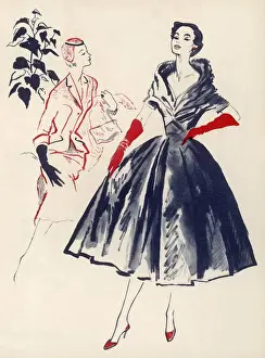 1954 Fashions Print: Elegant Evening Wear