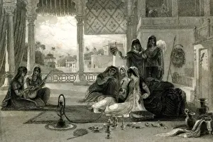 Lithograph Print of a Woman in an Indian Harem