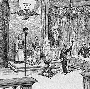 Prints of A candidate is initiated into the Sublime Scottish Rite, vowing on her scimitar to honour the Modern Rite of Adoption. Date: 1891 Cultural Festivals And Tradition Prints: Female Initiation - 5 Print, 1891