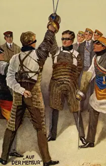 Fencing En Garde Print, 1910: Two Fencers Prepare to Duel