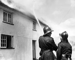 Firefighters in action, Exminster, Devon Print 1976