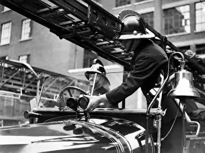 Two Firefighters with Fire Engine Print, circa 1930s