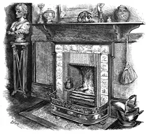 1879 Ornate Fireplace Print by Scribners
