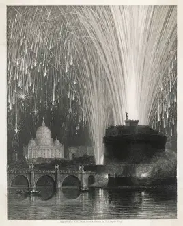 Fireworks In Italy Prints: Fireworks on the Tiber