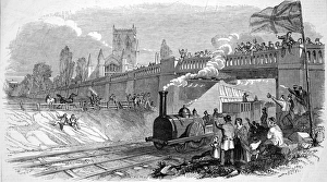 First locomotive, passing Great Grimsby Church First locomotive, passing Great Grimsby Church