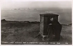 Longships Lighthouse Cornwall Prints: First and last postbox, Lands End, Cornwall