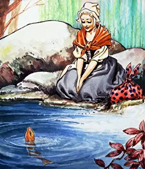 Vintage Fairy Illustrations Prints: The fish in the pool
