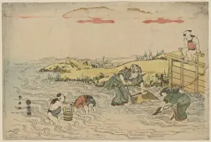 Clam Prints: Early 19th Century Fishing Print: Netting and Gathering
