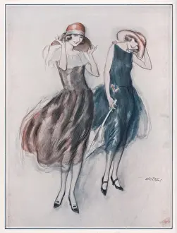 Flapper Print: Two Women in Wide Brimmed Hats