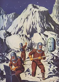 Space Travel History Prints: Flights into the Future - the first men on the moon