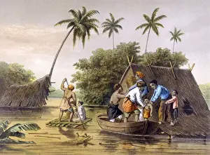 Flood in Java Print: Rescuing Villagers by Boat, 1883