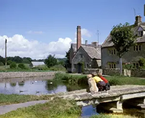 Mill and ford at Lower Slaughter, Gloucestershire Print