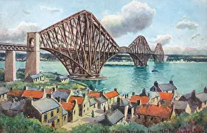 Prints of The Forth Rail Bridge - viewed from North Queensferry. The Bridge became a UNESCO World Heritage site in July 2015. Date: circa 1910s Wales Prints: The Forth Rail Bridge - North Queensferry Print circa 1910s