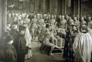 Fortunino Matania Prints: Fortunino Matania Print - The Unknown Warrior at Westminster Abbey, 1920