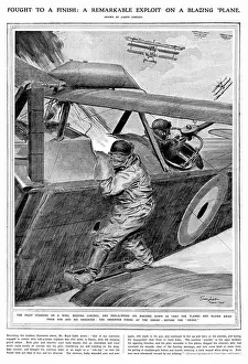 Prints of Fought to a Finish: A Remarkable Exploit on a Blazing Plane An illustration by Joseph Simpson of an incident described by Mr Boyd Cable (newspaper correspondent Ernest Andrew Ewart) Historical Event Prints: Alan McLeod Victoria Cross Print 1918