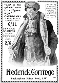 Frederick Gorringe advert - cardigans for soldiers, WWI Frederick Gorringe advert - cardigans for soldiers, WWI