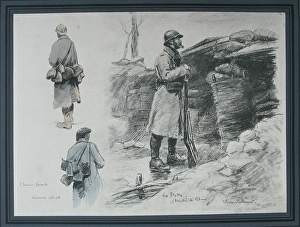 Two French soldiers carrying Pinard at Miricort and Navy Two French soldiers carrying Pinard at Miricort and Navy