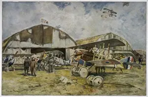 Vintage Planes Prints: French Warplanes at Base