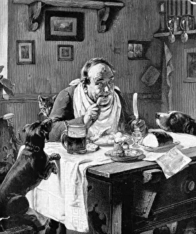 Historical Engraving Prints: Friends at Table