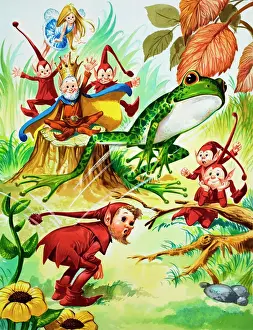 Prints of Frog with elves Amphibian Prints: Mary Evans Prints Online: Frog with Elves Print