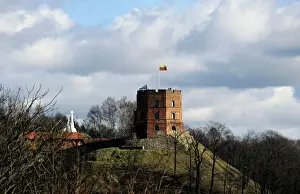 Prints of Lithuania. Vilnius. Gediminas tower, restored in 20th century. Only remaining part of the Upper Castle Lithuania Prints: Gediminas Tower Print, Vilnius Lithuania