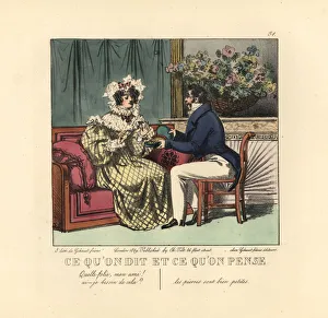 Gentleman presenting a lady with a necklace in a parlor Gentleman presenting a lady with a necklace in a parlor