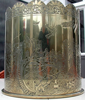 German 21cm Howitzer shell case with engravings, WW1 German 21cm Howitzer shell case with engravings, WW1