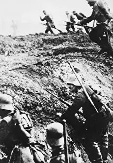 World War 1 Trench Warfare Prints: German attack WWI