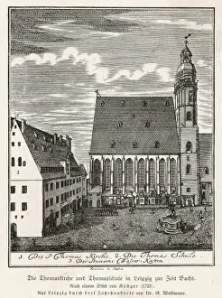 Leipzig St. Thomas Church Print, 18th Century Engraving