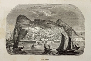 Gibraltar (1844). Rock, city and harbour. Etching Gibraltar (1844). Rock, city and harbour. Etching
