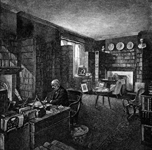 William Ewart Gladstone in his Library Print, 1809-1898