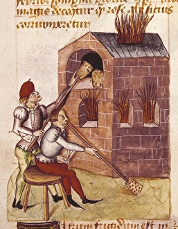 Glass blower. Illustration of Tractatus de Herbis Glass blower. Illustration of Tractatus de Herbis