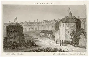 Theatre Prints: The Globe Theatre Print: Engraving of South Bank London