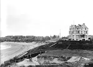 Prints of Golf Hotel and West Strand, Portrush - a view showing the hotel on the right and the beach and distant buildings. (Location: Northern Ireland: County Antrim: Portrush). Date: circa early 1900s Sport Prints: Golf Hotel and West Strand, Portrush Print - Early 1900s