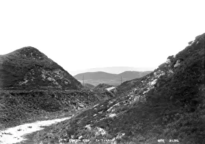 Prints of Gortin Gap, Co. Tyrone - a view of a gap in the mountains. (Location: Northern Ireland; County Tyrone; Omagh). Date: circa early 1900s Tyrone Prints: Gortin Gap Print, Northern Ireland, circa early 1900s