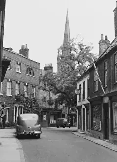 Grantham Street Old Houses and Church Print, 1940s