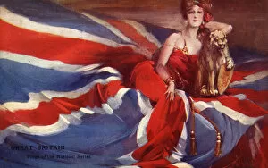 Images Dated 9th April 2019: Great Britain - Union Flag with modern Britannia and Lion