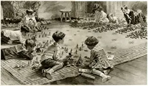 Children Prints: WW1 Christmas Scene: Toy Soldiers Print, 1916