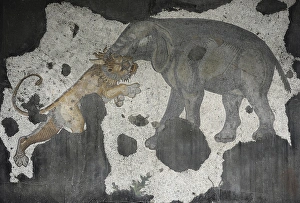 Great Palace Mosaic Museum. Byzantine style. Elephant and li Great Palace Mosaic Museum. Byzantine style. Elephant and li