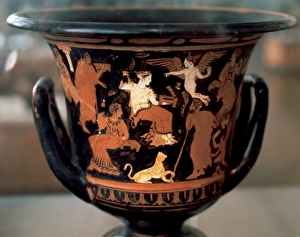 Greek art. Krater depicting parties idle. Dated to 4th centu Greek art. Krater depicting parties idle. Dated to 4th centu