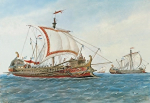 Greek trireme. Engraving. SPAIN. Madrid. Navy Greek trireme. Engraving. SPAIN. Madrid. Navy