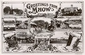 Multiview Greetings Postcard Print, Mhow, India circa 1910