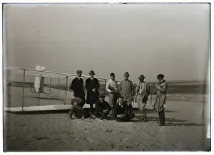 Wright Brothers Prints: Group portrait in front of glider at Kill Devil Hill