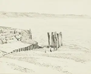Raymond Sheppard Art Prints: Groynes on the seashore