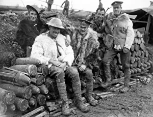 Gunners in sheepskin coats, Bazentin, France, WW1 Gunners in sheepskin coats, Bazentin, France, WW1