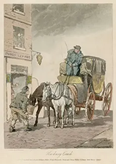 Hackney Coach Print, 1807 Watercolor on Paper