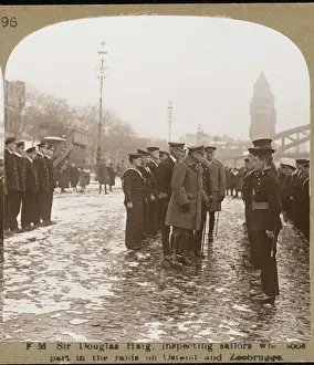 Prints of Field Marshall Sir Douglas Haig inspecting sailors who took part in the raids on Ostend and Zeebrugge Generals And Leader Prints: Haig Inspects Sailors Print