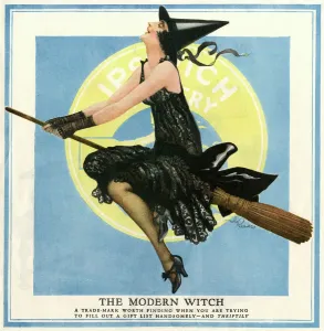 1920s Halloween Print: The Modern Witch on Broomstick